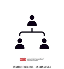 A simple organizational chart icon depicting a central figure connected to two subordinate figures, representing hierarchy or communication flow.