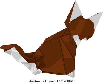 Simple Origami Design of Cat in Brown