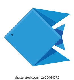 Simple origami fish made of blue paper swimming in the white empty space