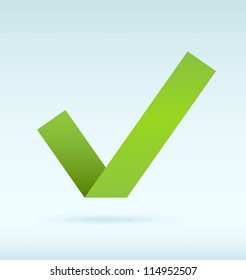 Simple origami green tick. Vector image.