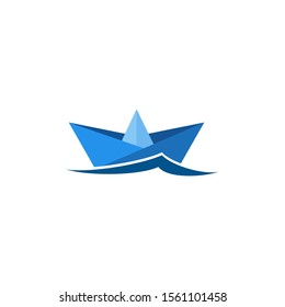 simple origami paper ship logo template