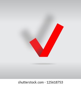 Simple origami red tick. Vector image.
