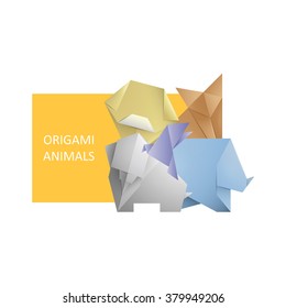 Simple origami symbol and icons of Animals.Template for poster,book,invitation with place for text.Realistic icon of toys animals.Origami animals design.Vector illustration.Isolated on white.Eps 10
