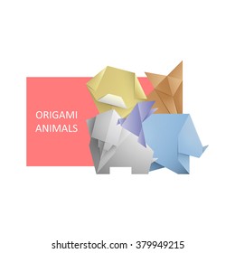 Simple origami symbol and icons of Animals.Template for poster,book,invitation with place for text.Realistic icon of toys animals.Origami animals design.Vector illustration.Isolated on white.Eps 10