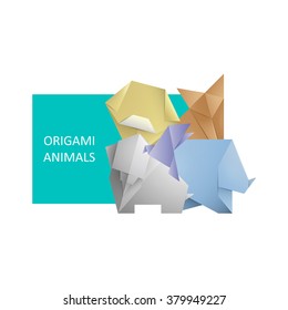 Simple origami symbol and icons of Animals.Template for poster,book,invitation with place for text.Realistic icon of toys animals.Origami animals design.Vector illustration.Isolated on white.Eps 10
