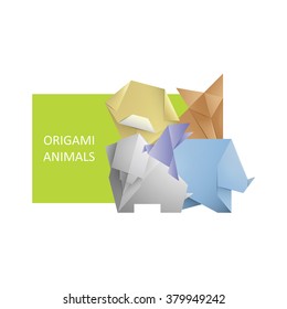 Simple origami symbol and icons of Animals.Template for poster,book,invitation with place for text.Realistic icon of toys animals.Origami animals design.Vector illustration.Isolated on white.Eps 10