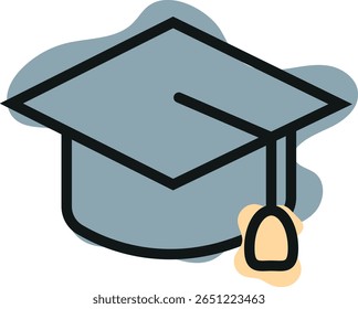 icône de casquette de graduation originale simple, combinant le style d'art en ligne et les taches de couleur abstraites, pour l'impression scolaire, les textiles ou d'autres conceptions diverses