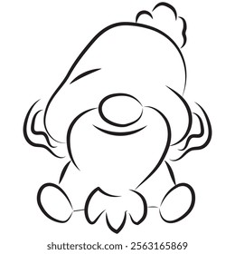 simple original icon of a gnome with a big hat, ears and a beard drawn in different contours