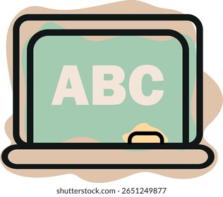 Icono original simple de un tablero de notas verde de la escuela, combinando el estilo del arte de la línea y los puntos abstractos del color, para la impresión de la escuela, la materia textil u otros diversos diseños