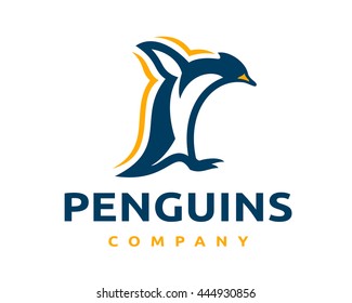 Simple and original logo with the jumping penguin mascot