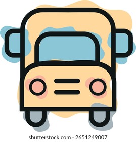 Simple original yellow school bus icon combining line art style and abstract color spots, for school print, textile or other various designs