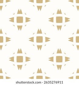 Simple ornament with abstract geometric shapes, cubic flower silhouettes. Gold and white vector seamless pattern. Stylish golden background texture. Modern repeated geo design for decor, print, cover