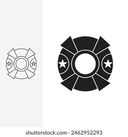 a simple ornament with a circle and two stars on either side, Line art style and silhouette stylish.