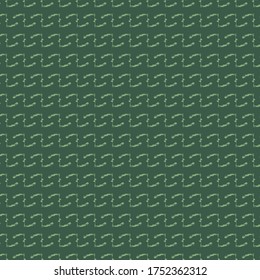Simple ornament consisting of linear shapes or signs with the ends bent in opposite directions. Repetitive pattern in dark and light shades of green.