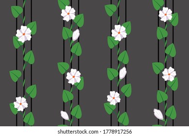 Simple ornament of delicate flowers and vertical lines seamless pattern