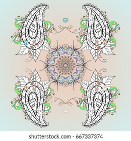 Simple ornamental Christmas pattern - varied Xmas snowflakes with dots. Happy New Year winter background. Vector design for textile, wallpaper, fabric, wrapping paper.