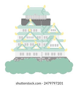 Simple Osaka castle sightseeing illustration