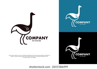 Simple ostrich logo in black and white, representing speed, elegance, and a unique identity.