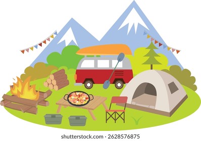 Simple outdoor camping leisure set illustration