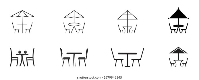 Einfaches Outdoor-Dining Set Icons für Design und Illustration.