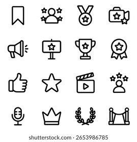 Conjunto de iconos de logros de esquema simple, premio y éxito