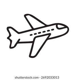 Simple Outline Airplane Icon on White Background Keywords: airplane, aircraft, travel, flight