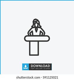 Simple outline airport desk vector icon. On white background.