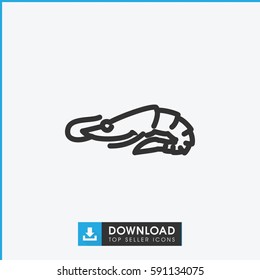 Simple outline alligator vector icon. On white background.