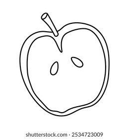 Esquema simple de una manzana que representa la fruta partida a la mitad con semillas en exhibición