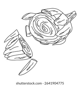 Simple outline artichoke cut illustration detailed contour drawing for food or kitchen projects