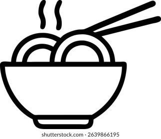 Simple Outline Asian Noodles Bowl With Chopsticks Icon Illustration