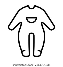 Simple outline of baby romper vector icon. Black line drawing or cartoon illustration of suit for infant on white background. Childhood, child care, childbirth concept