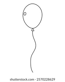 Simple outline of a balloon floating in the air with a thin string attached below it