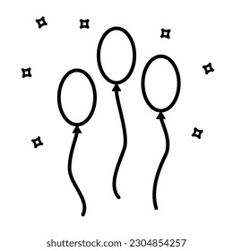 Simple outline balloon icon in black and white. Balloons symbol vector sign isolated on white background for birthday or celebration.