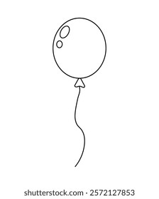 Simple outline of a balloon with string floating upward in a minimalist style