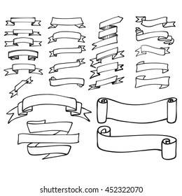 Simple Outline Banner and Ribbon Collection. Hand drawn Vector Outline Sketches. Useful for any kind of advertising in web and print.