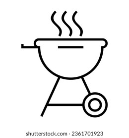 Simple outline of barbecue grill for garden party vector icon. Black line drawing or cartoon illustration of grill for picnic isolated on white background. Picnic, barbeque, cooking concept