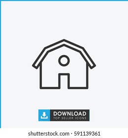 Simple outline barn vector icon. On white background.