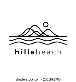 simple contorno vectores del logo de playa y colinas