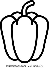 Un contorno simple de un pimiento morrón con un tallo, aislado sobre un fondo blanco, en un dibujo de estilo Vector