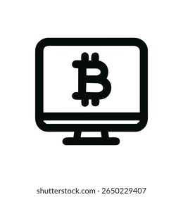 Símbolo de Bitcoin de contorno simple que se muestra en el diseño de iconos de pantalla de computadora