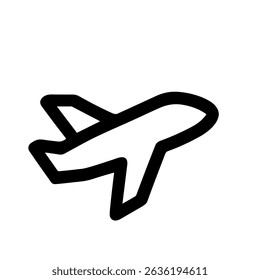 Simple Outline Black Airplane Shape Icon, Flying Transport Symbol Element