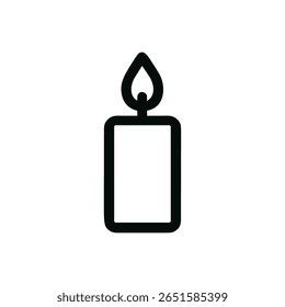 Vela preta de contorno simples com sinal de ícone gráfico de chama