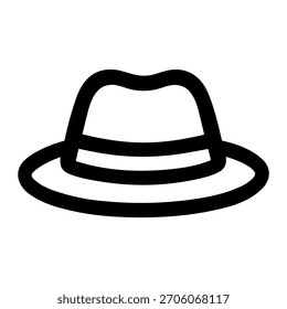 Ilustración de icono de accesorio de moda de sombrero de Fedora negro de contorno simple