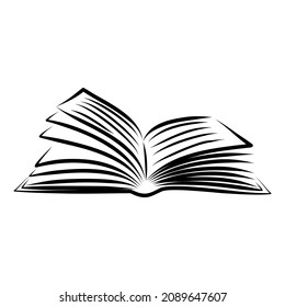Simple outline black and white book icon. Vector doodle of an open book