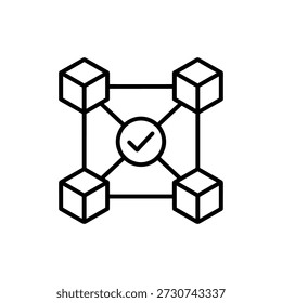 Simple Outline Block Chain Verification Concept Ícone Negócios e Tecnologia