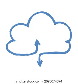 Simple outline blue cloud storage illustration. Hand-drawn color line vector icon