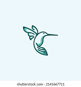 Simple Outline Blue Hummingbird Logo Design Template