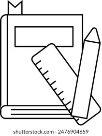 Einfaches Outline-Buch, Lineal und Buntstift Zurück zur Schule Ikone