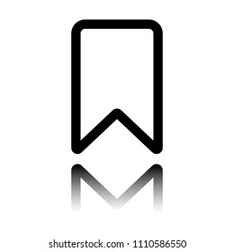 simple outline bookmark. Black icon with mirror reflection on white background